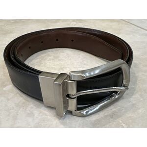 Dockers Black Brown Reversible Leather Belt Mens‎ Size 42 Silver Tone Buckle